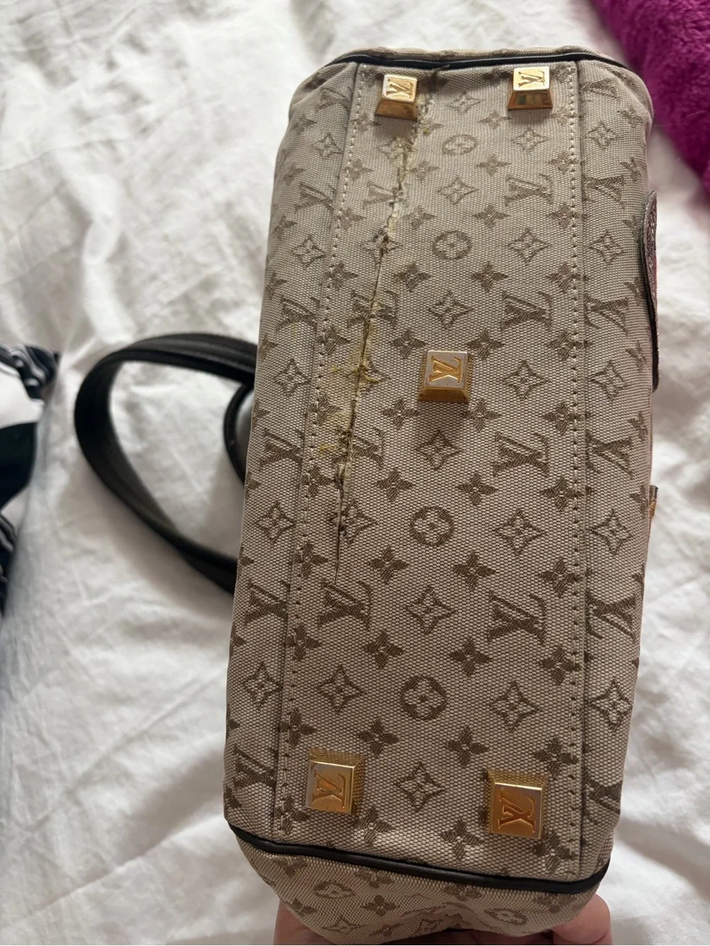 Louis Vuitton mini Beige Monogram bowler with Dark Brown Trim and Patch Details